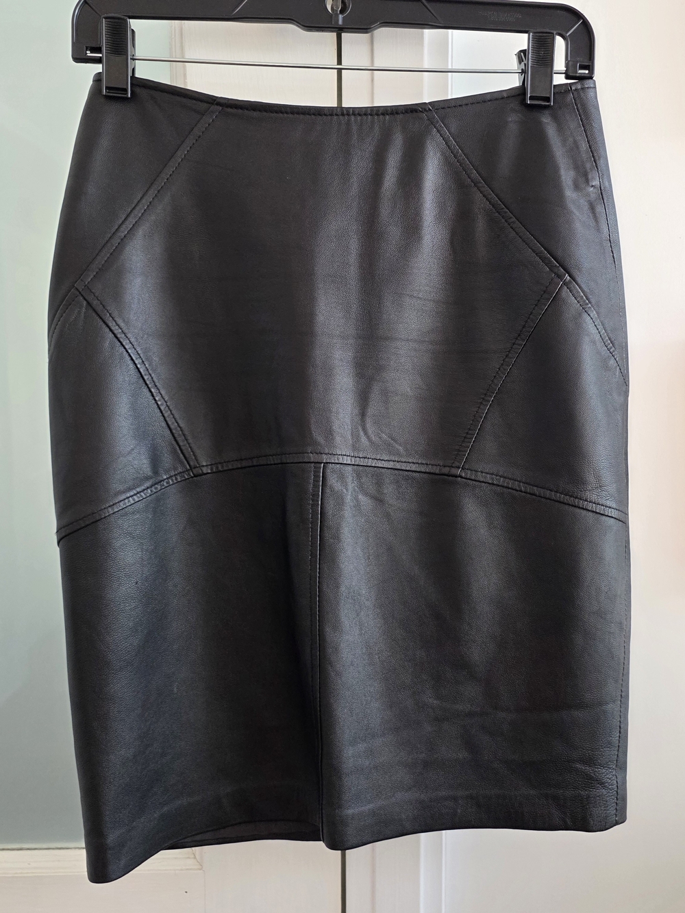 bebe Black Leather Mini Skirt with Panel Stitching, SIZE SMALL